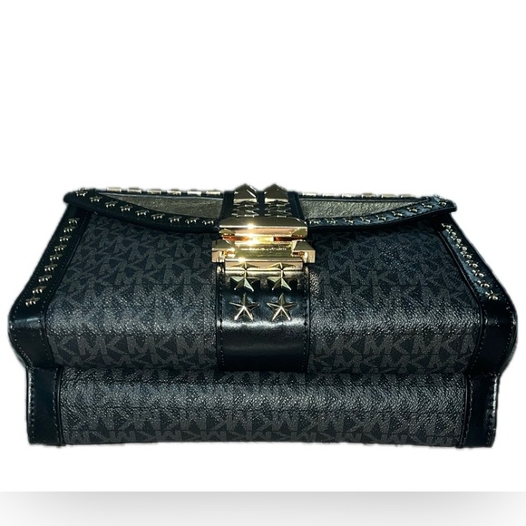 Michael Kors Whitney Large Star Embellished Logo Shoulder Bag, Black & Gold - Picture 9 of 16